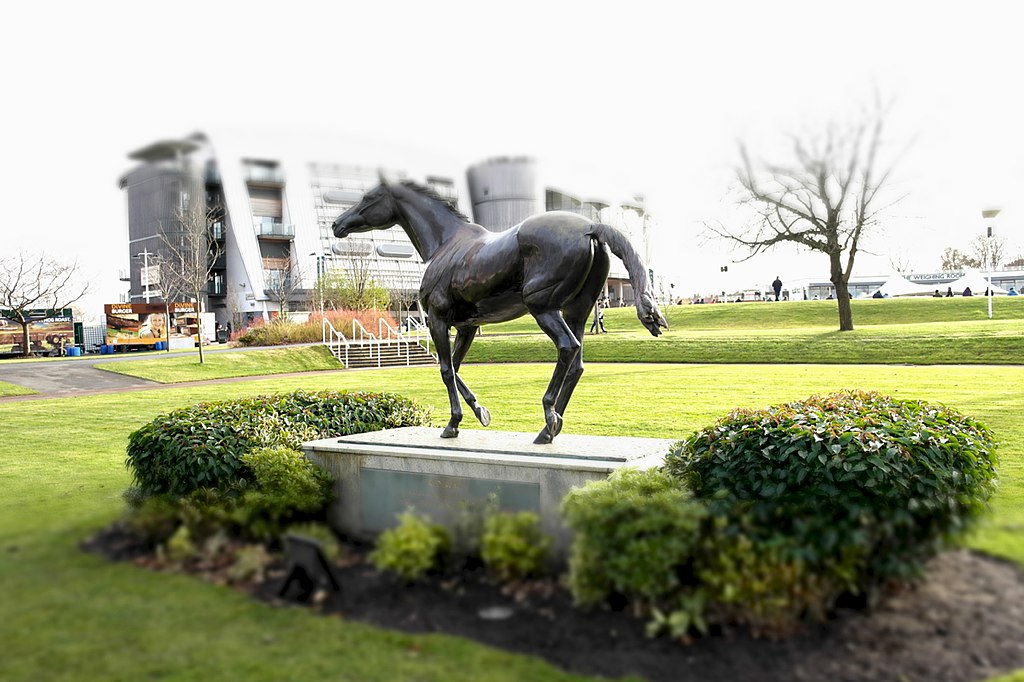 Statue of racing legend Red Rum at Aintree Racecourse - winner of three Grand National races.