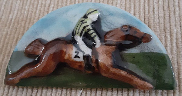 Vintage Ceramic Horse Racing Pin 