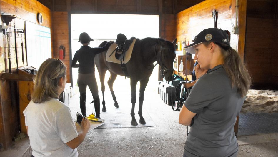 Suzie Oldham (left) inspects the Maker's Mark Secretariat Center for the Thoroughbred Aftercare Alliance. (Melissa Bauer-Herzog photo)