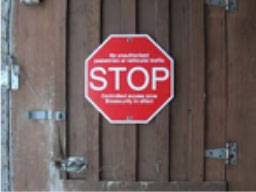 Stop sign on barn