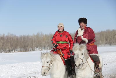 Co owners of Horse Trek Mongolia and hosts of the Gobi Gallop on a recent ride - Sarantuya  and Batsaikhan