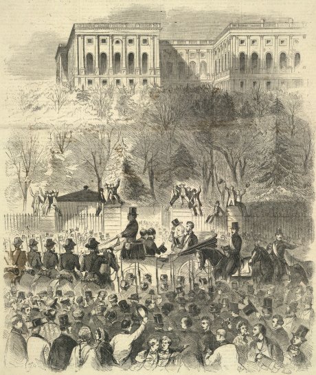 The inaugural procession passing the gate of the Capitol, 1861