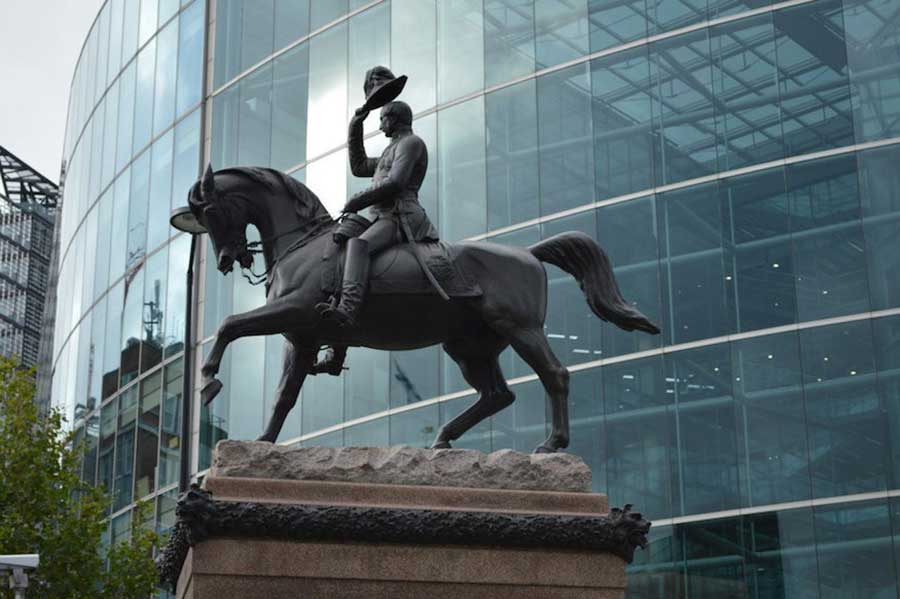 Prince Albert — seriously wounded in battle according to the equestrian statue code.