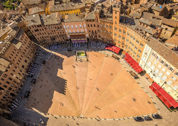 The central piazza in Siena is transformed on a race day.