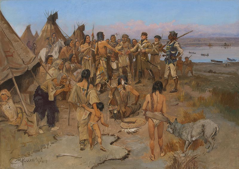 Charles M. Russell (1864–1926) Captain William Clark of the Lewis and Clark Expedition Meeting with the Indians of the Northwest, 1897 Oil on canvas Courtesy Sid Richardson Museum, Fort Worth, Texas